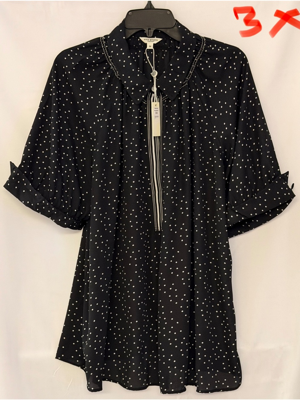Max Studio Black and White Polka Dot Short Sleeve Tunic